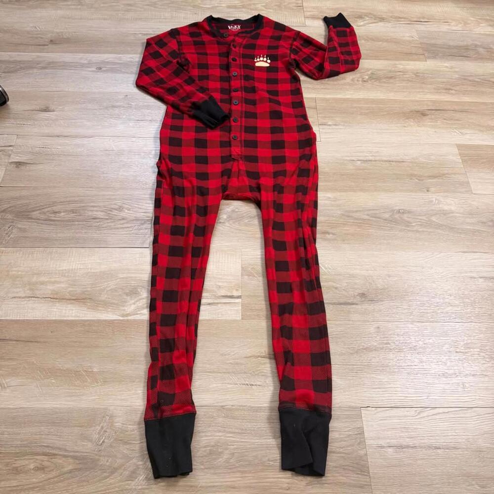 Lazy One‎ One Piece Buffalo Plaid Pajamas Bear Cheeks Trap Door Adult Size S